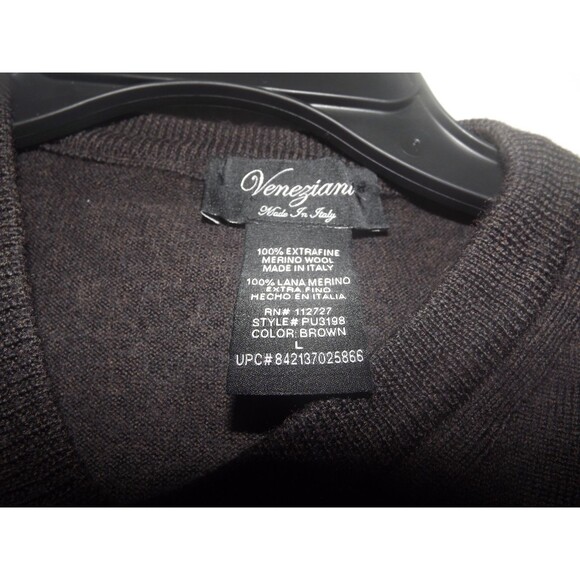 Veneziani Mens 100% Extra Fine Merino Wool V-Neck Sweater Size Large Brown - Picture 2 of 3